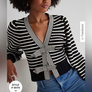 Express Striped V-Neck Bow Cardigan